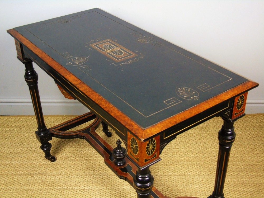 Outstanding Aesthetic Ebonised Burr Walnut Table circa 1870 View VIII