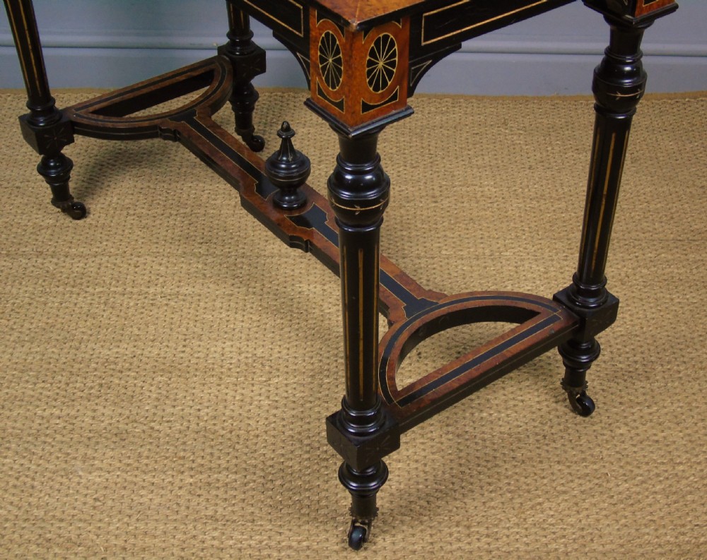 Outstanding Aesthetic Ebonised Burr Walnut Table circa 1870 View IX