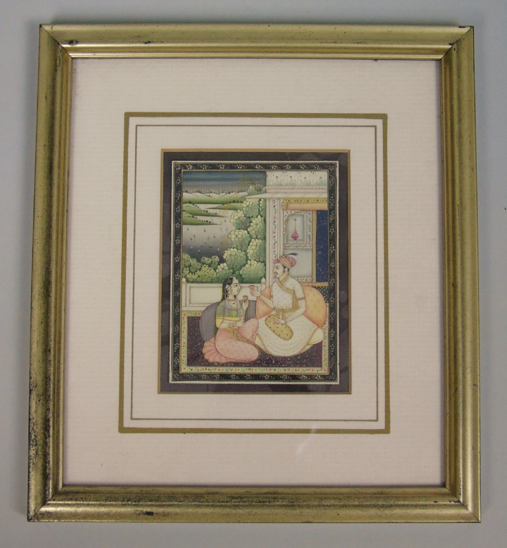 19th Century Indian Miniature Painting Lovers in a Garden View II