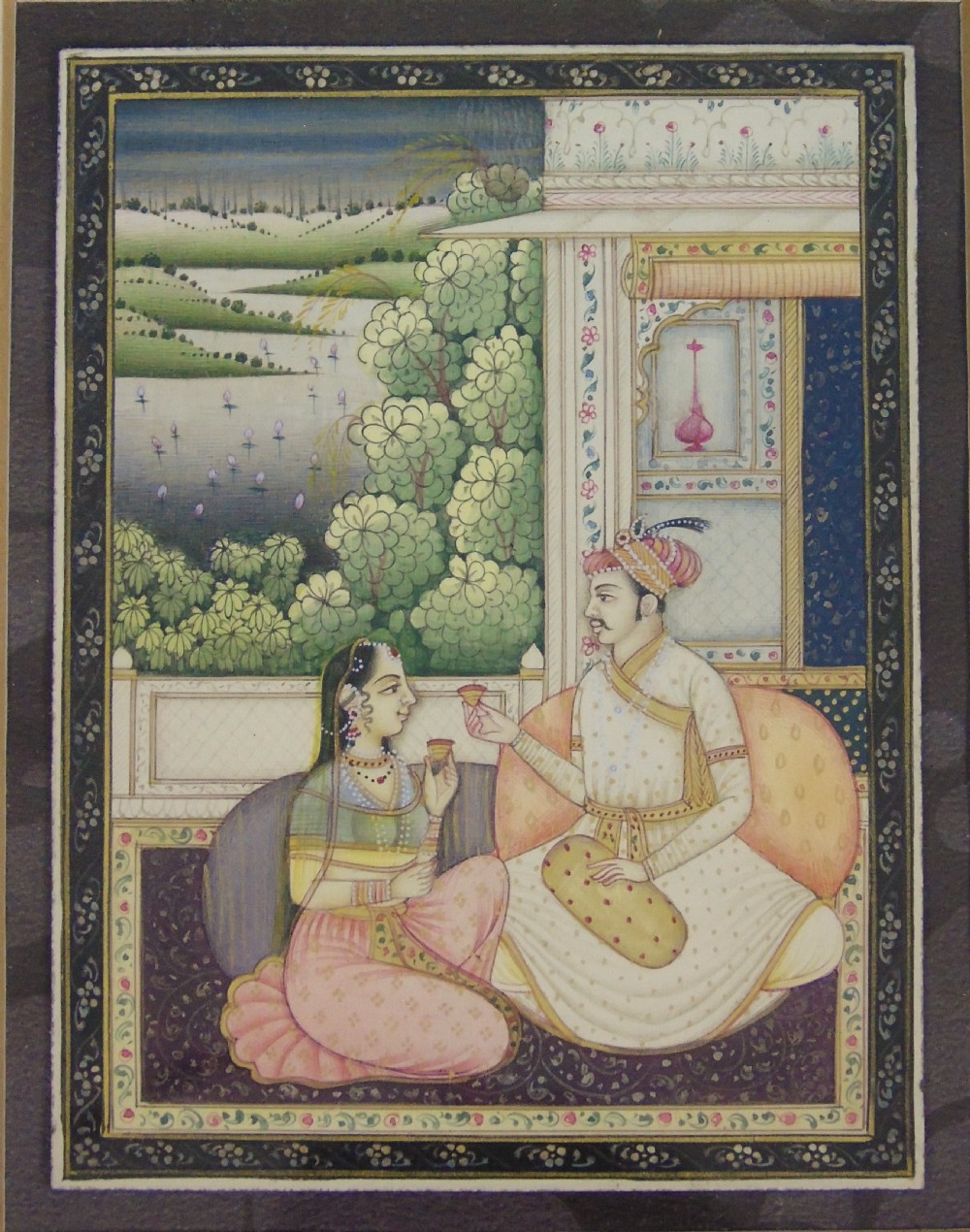 19th Century Indian Miniature Painting Lovers in a Garden View III