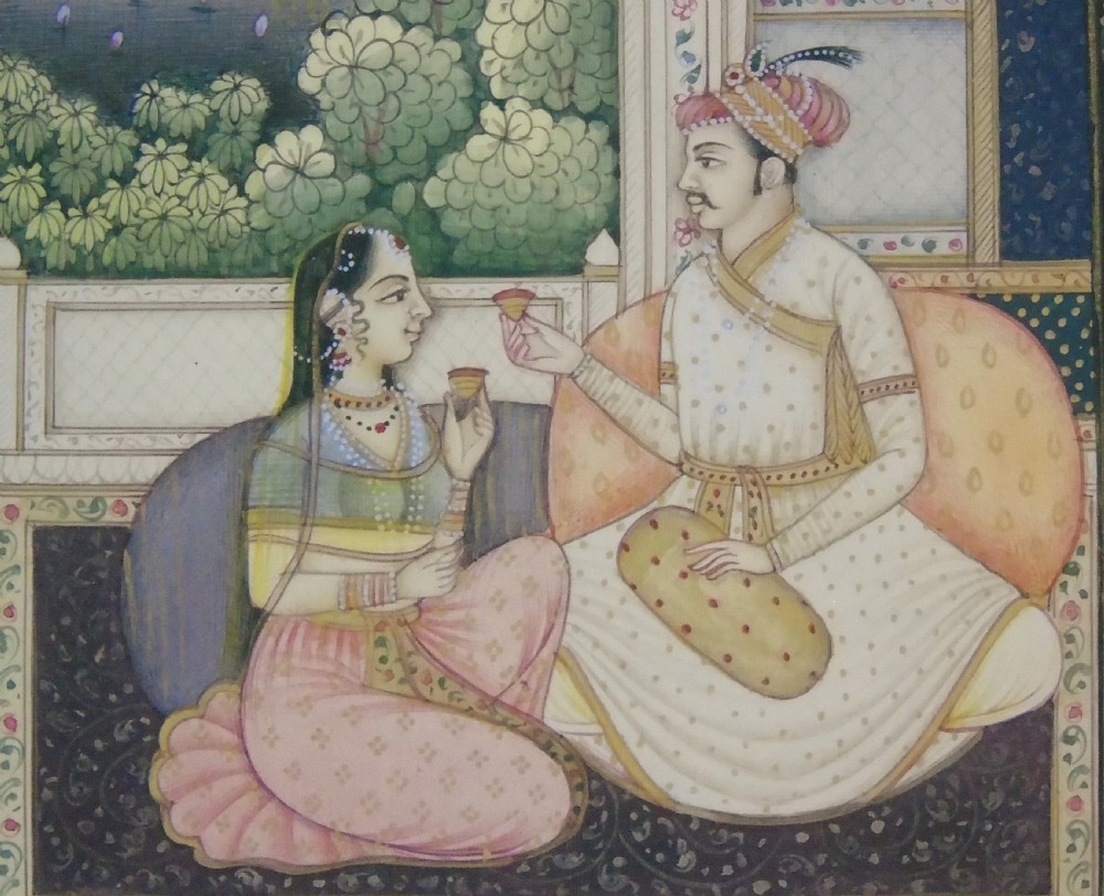19th Century Indian Miniature Painting Lovers in a Garden View V