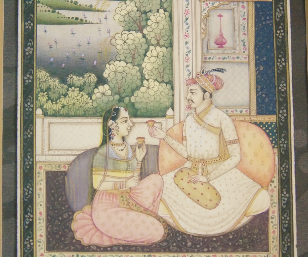 19th Century Indian Miniature Painting Lovers in a Garden View VI
