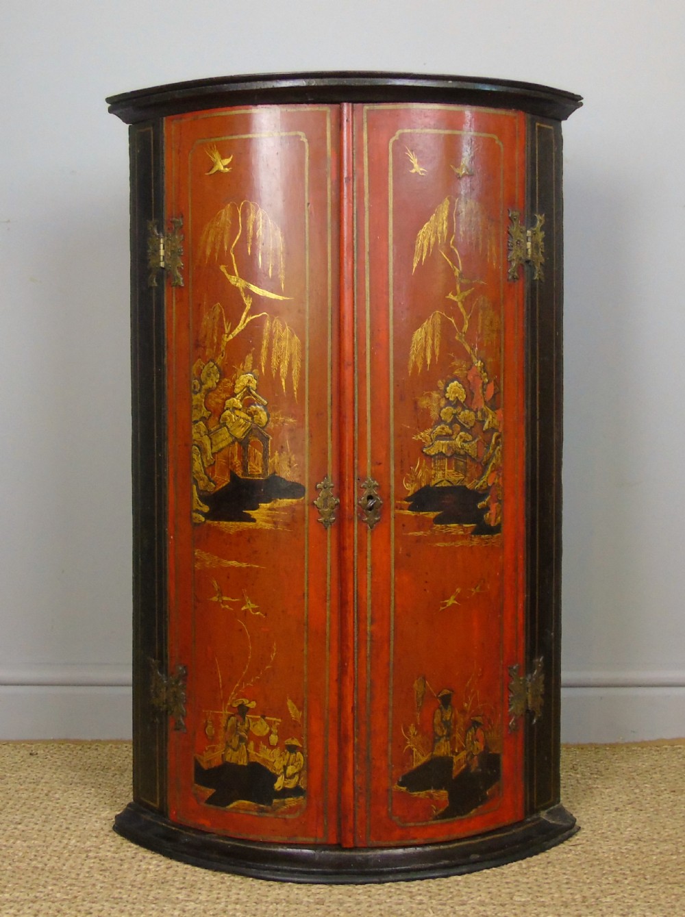 George II Japanned Bowfront Corner Cupboard