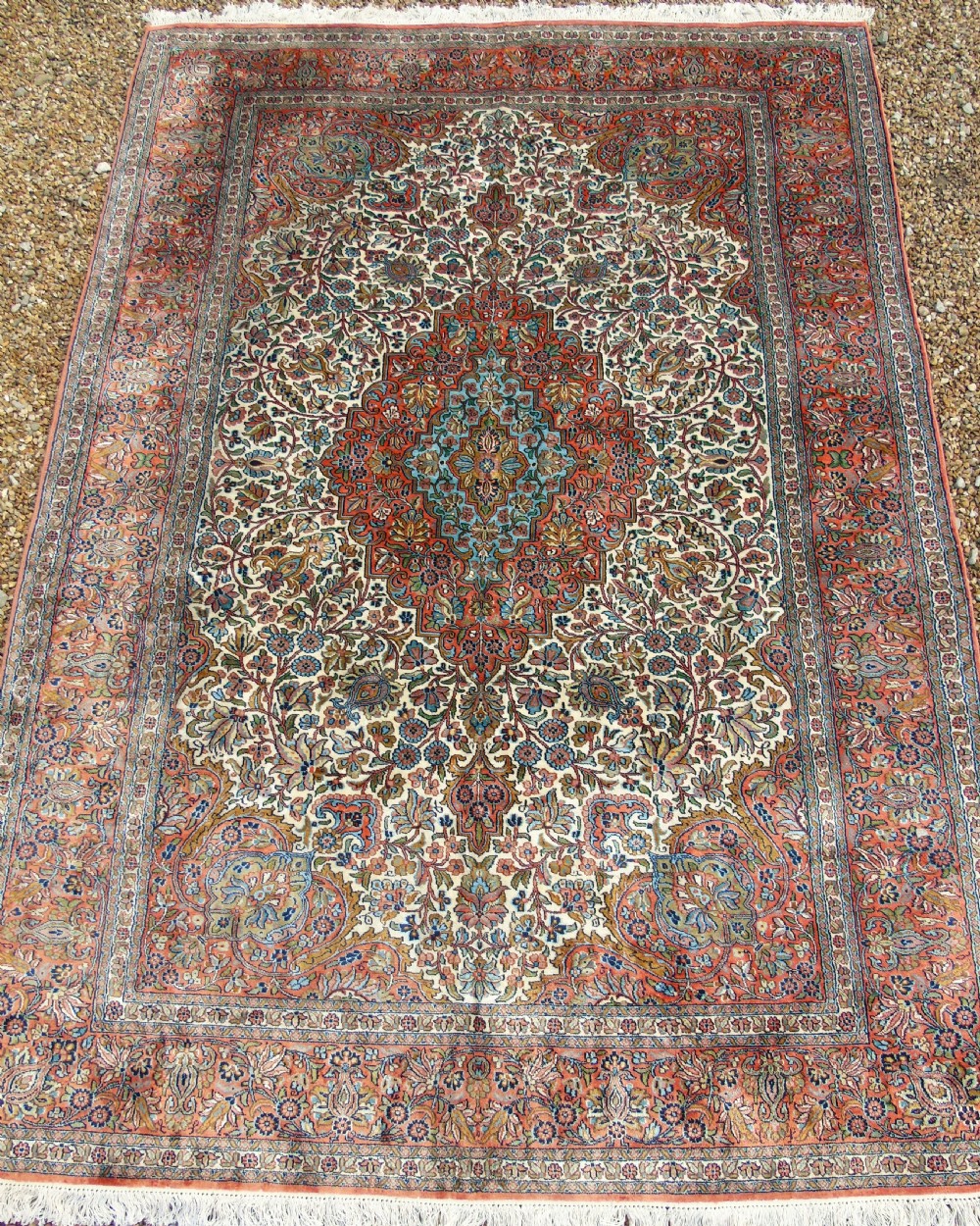 Large Antique Silk Kashan Carpet