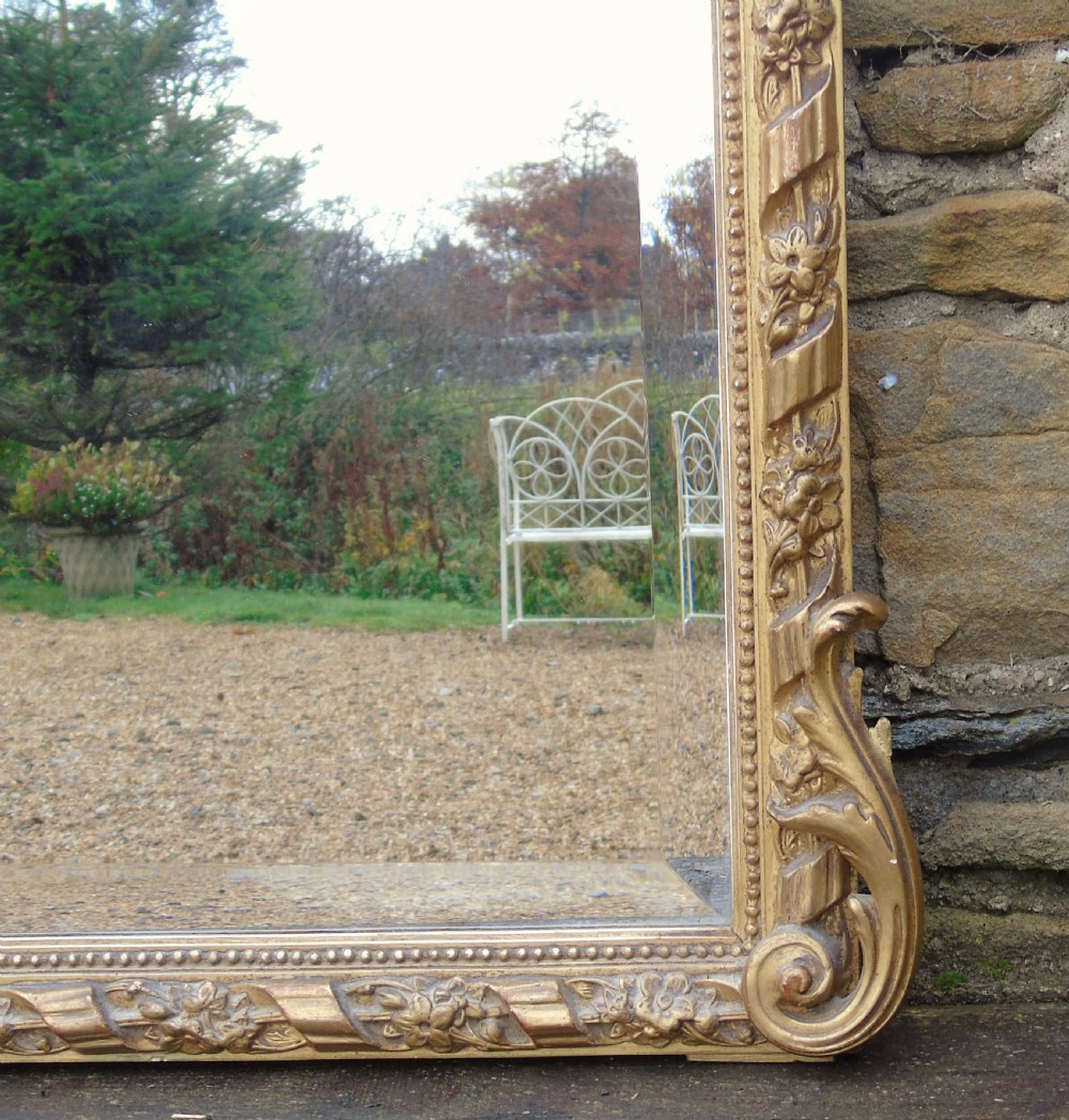 Large Antique French Arch Gilt Mirror with Crest View III