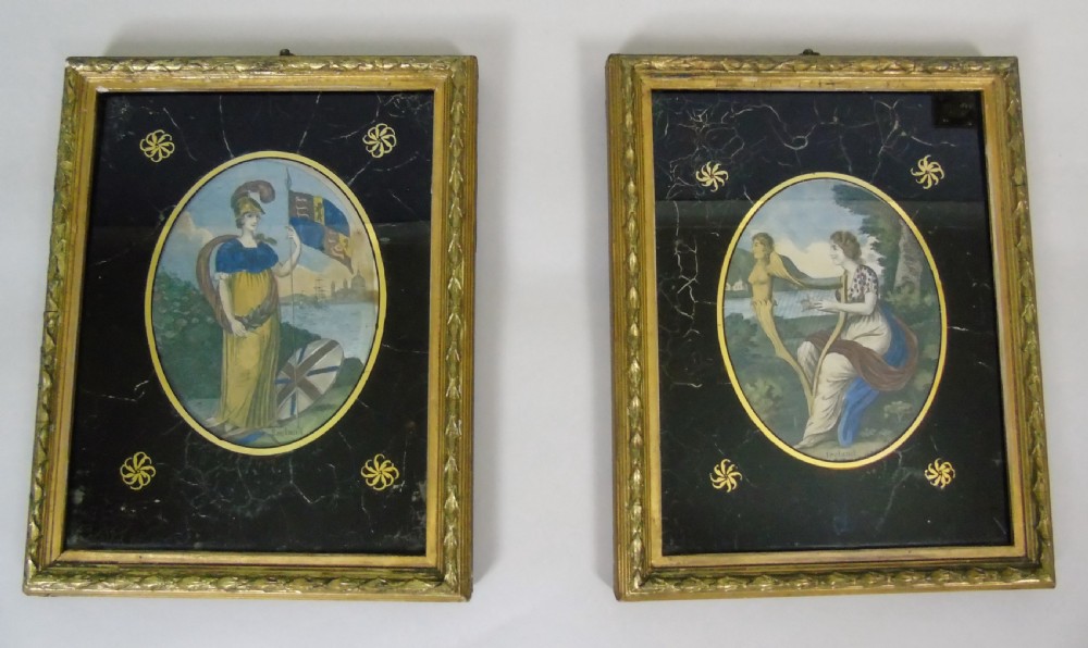 Pair of Georgian Engravings England and Ireland Verre Eglomise 19th Century View IV