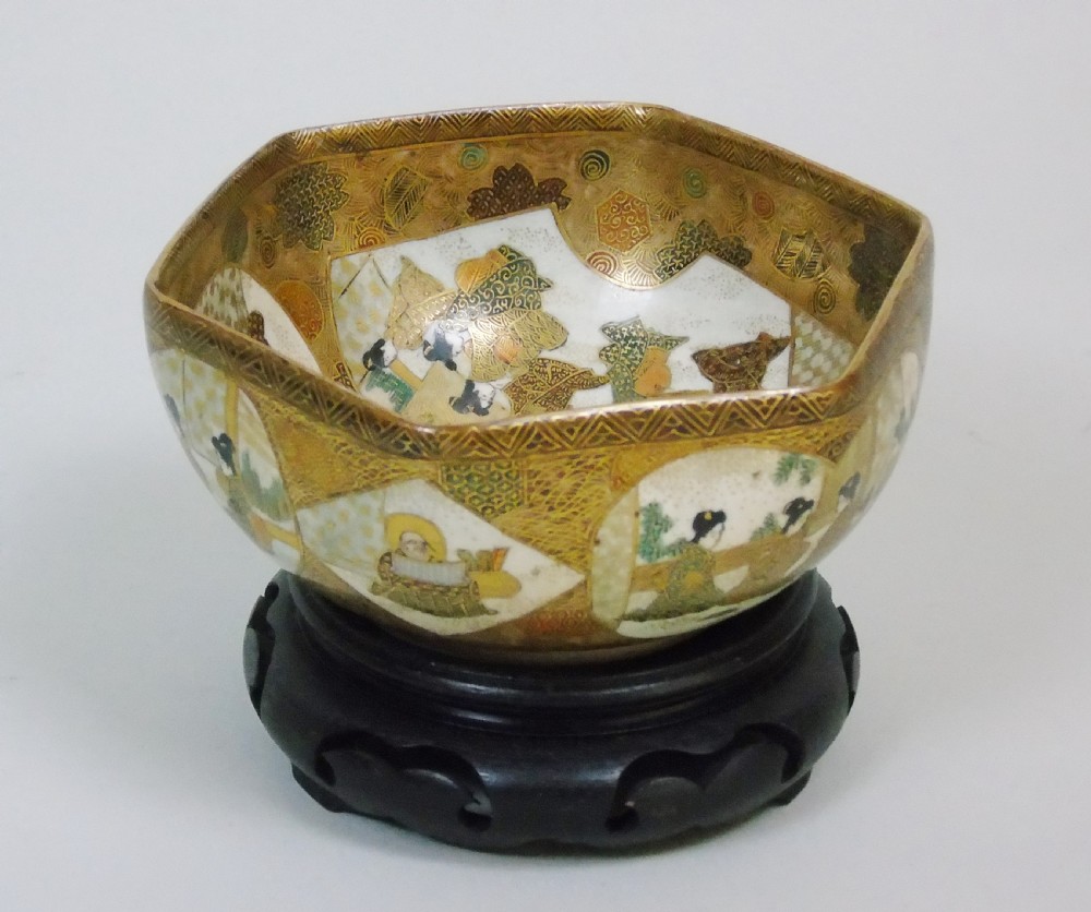 Antique Meiji Satsuma Bowl on Stand Signed View II