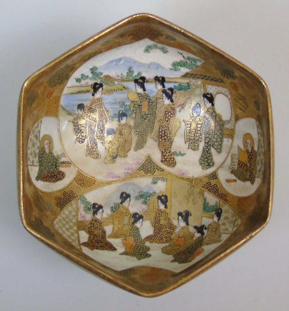 Antique Meiji Satsuma Bowl on Stand Signed View III