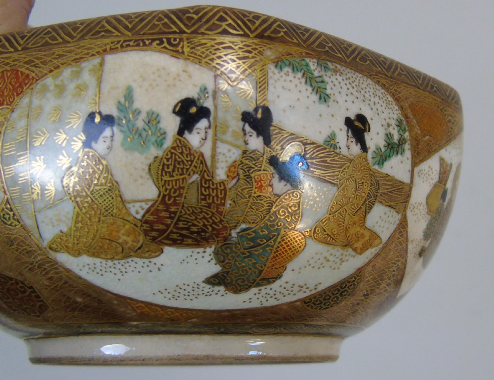 Antique Meiji Satsuma Bowl on Stand Signed View VII