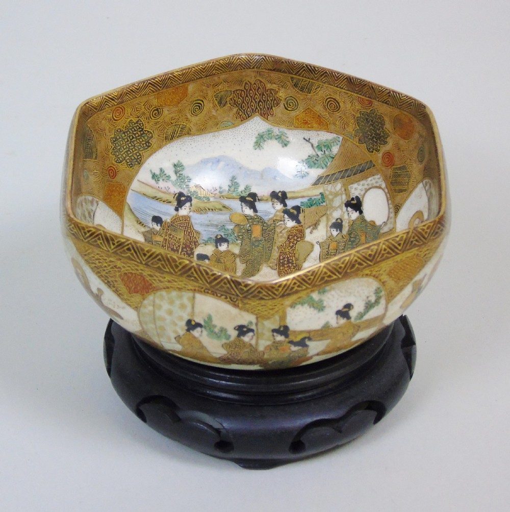 Antique Meiji Satsuma Bowl on Stand Signed View X