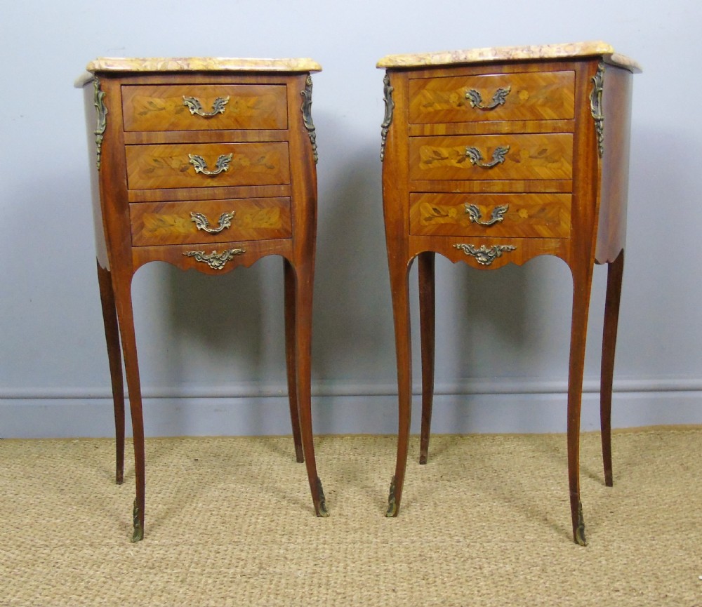 Pair of Antique French Bedside Cabinets Marble Top