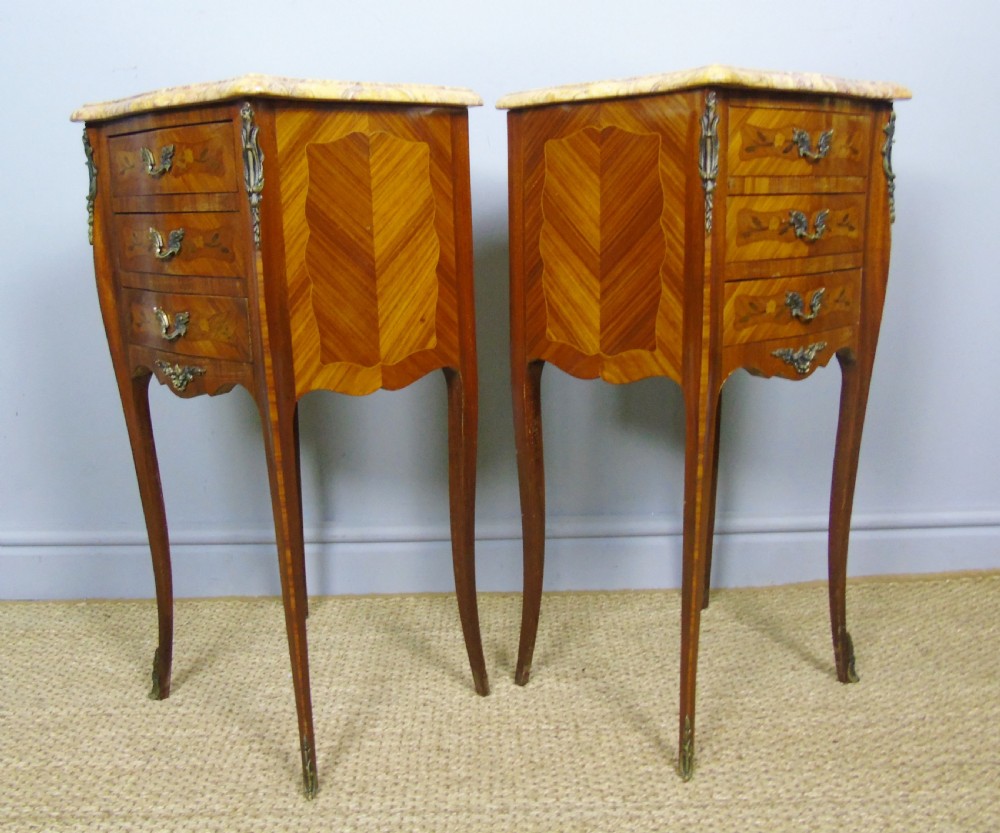Pair of Antique French Bedside Cabinets Marble Top View IV