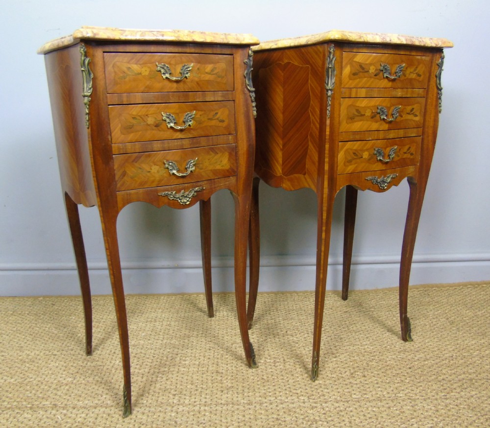 Pair of Antique French Bedside Cabinets Marble Top View V