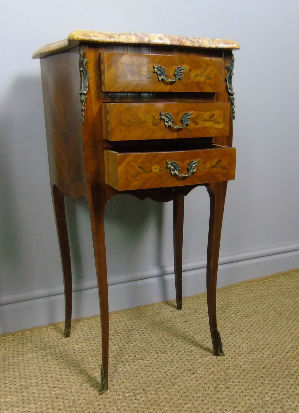 Pair of Antique French Bedside Cabinets Marble Top View VII