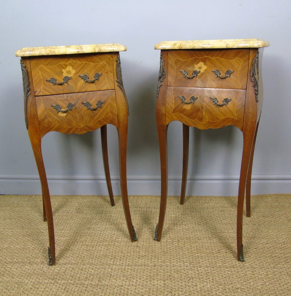 Pair of Antique French Bedside Cabinets Marble Top