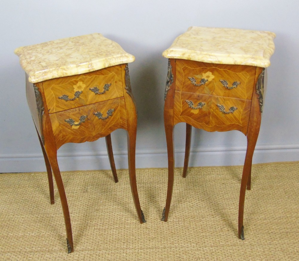 Pair of Antique French Bedside Cabinets Marble Top View II