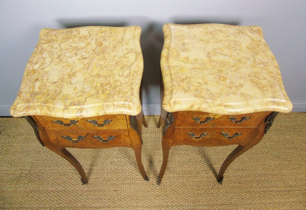 Pair of Antique French Bedside Cabinets Marble Top View III