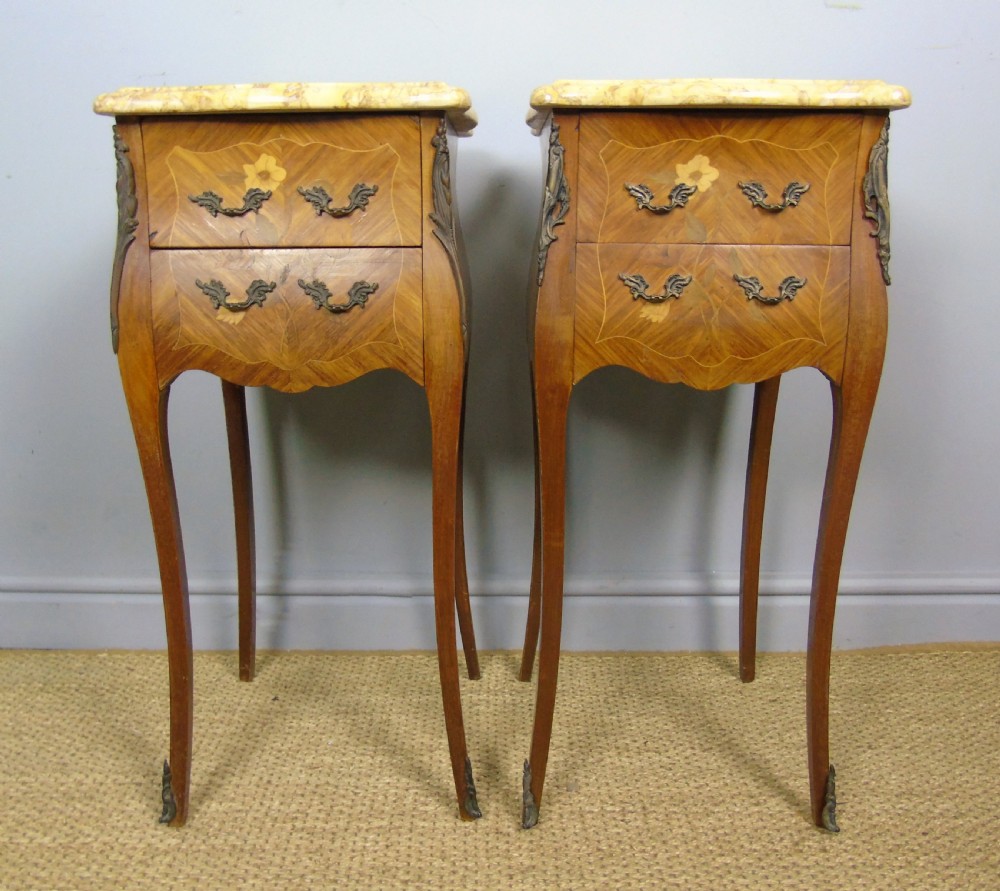 Pair of Antique French Bedside Cabinets Marble Top View IV