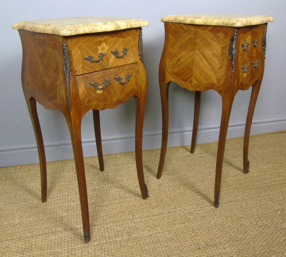Pair of Antique French Bedside Cabinets Marble Top View V