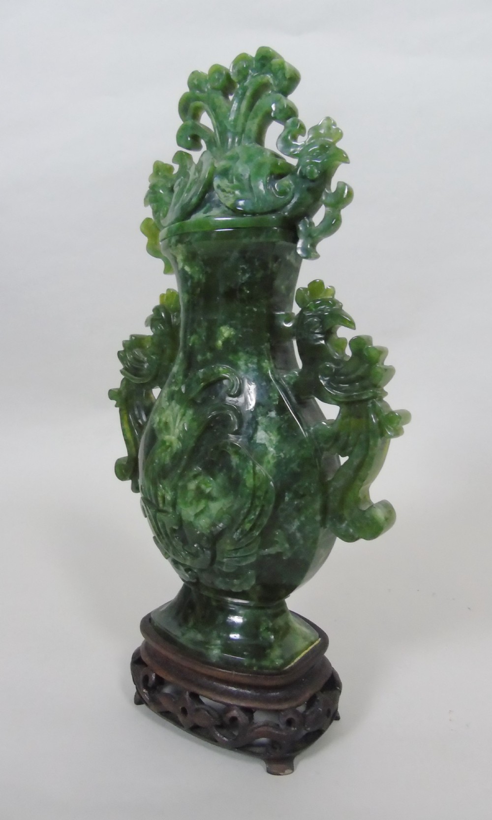 Large Early 20th Century Chinese Spinach Jade Urn & Cover View IV