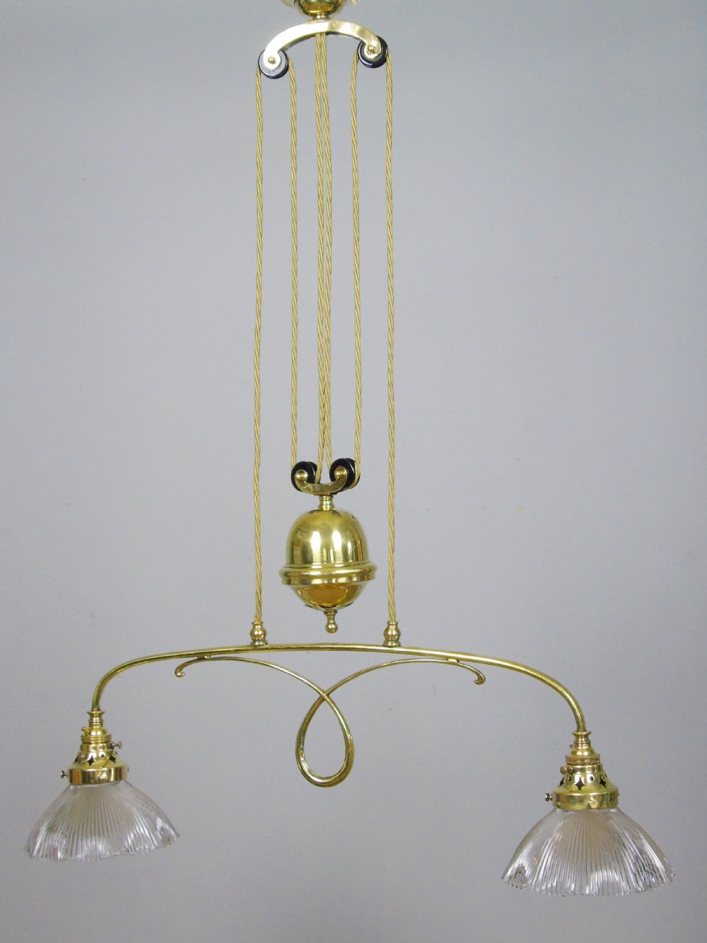 Good Holophane Brass Rise & Fall Chandelier Light Fitting 1904