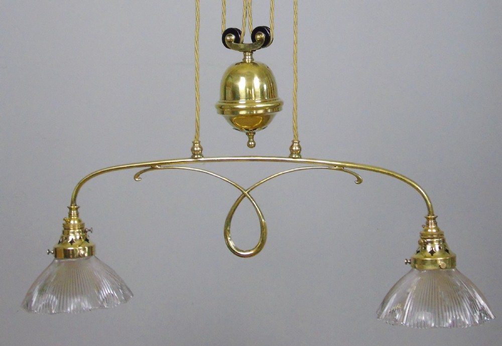 Good Holophane Brass Rise & Fall Chandelier Light Fitting 1904 View II