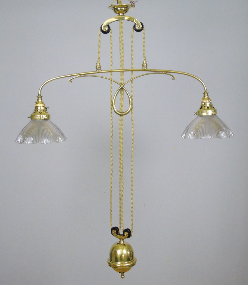 Good Holophane Brass Rise & Fall Chandelier Light Fitting 1904 View VI