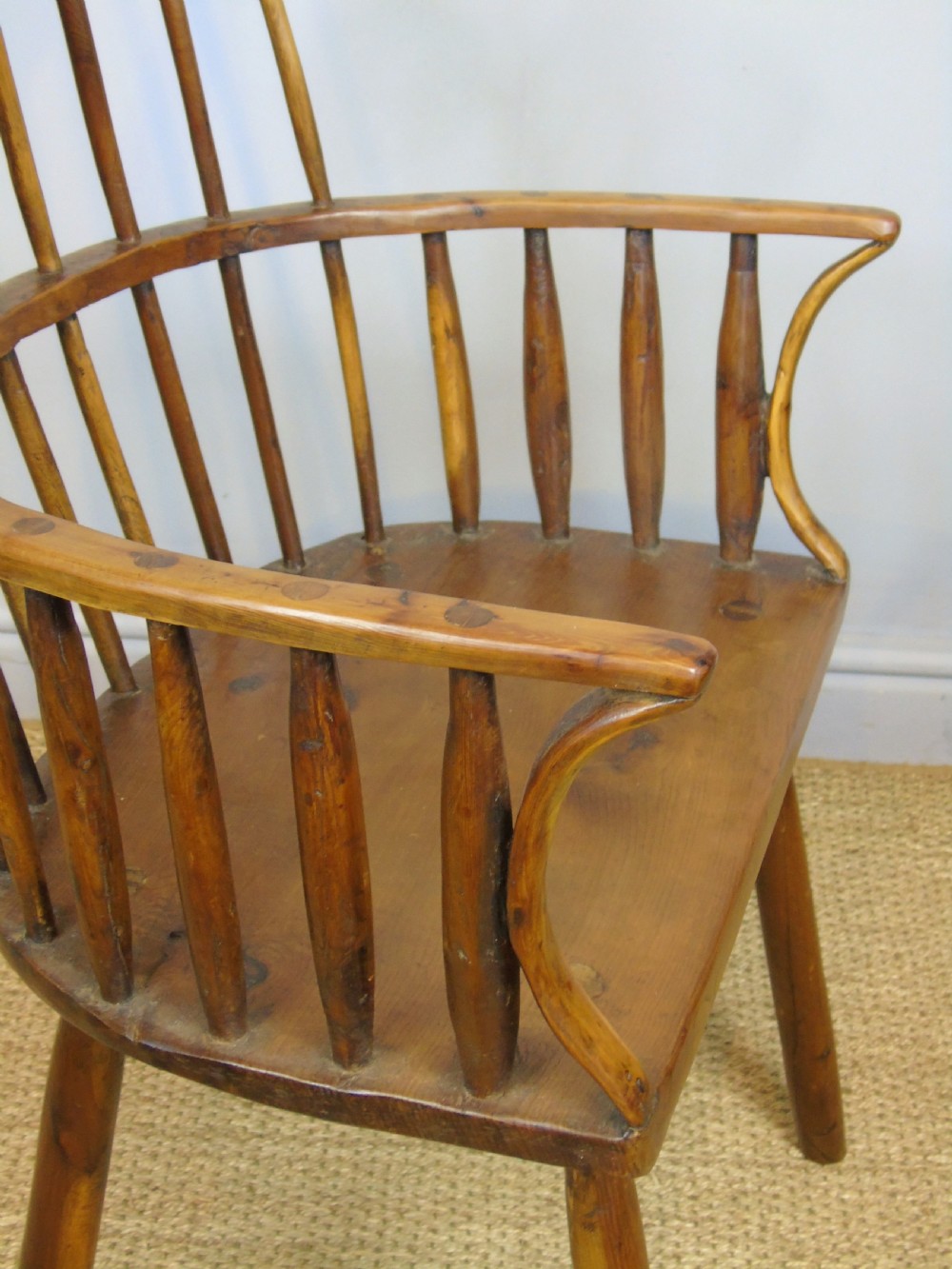 Charming 18th Century Yew Wood Comb Back Chair View VI
