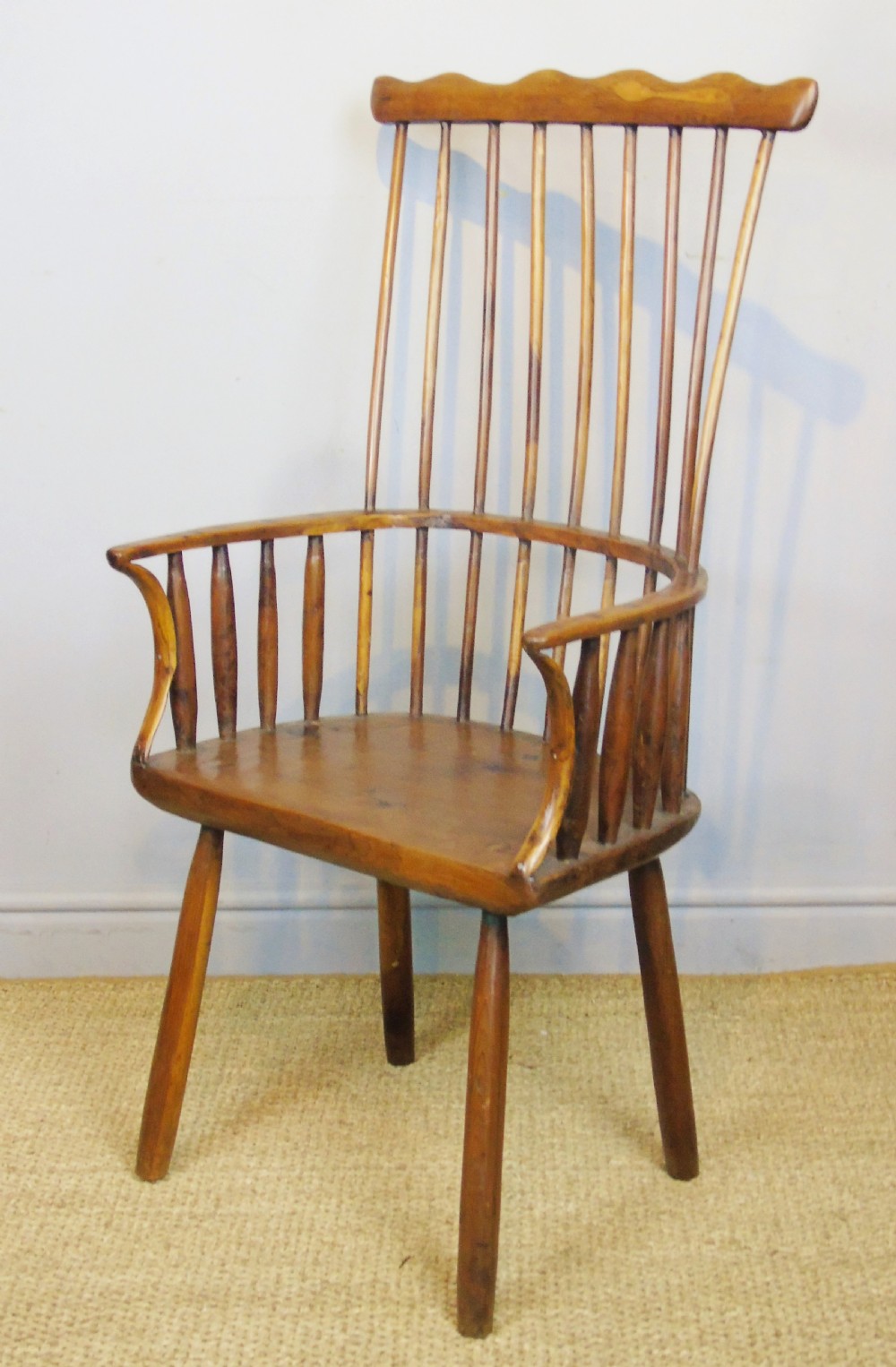 Charming 18th Century Yew Wood Comb Back Chair View VIII