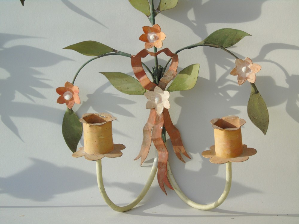 Pretty Pair of Vintage Metal Wall Sconce View V