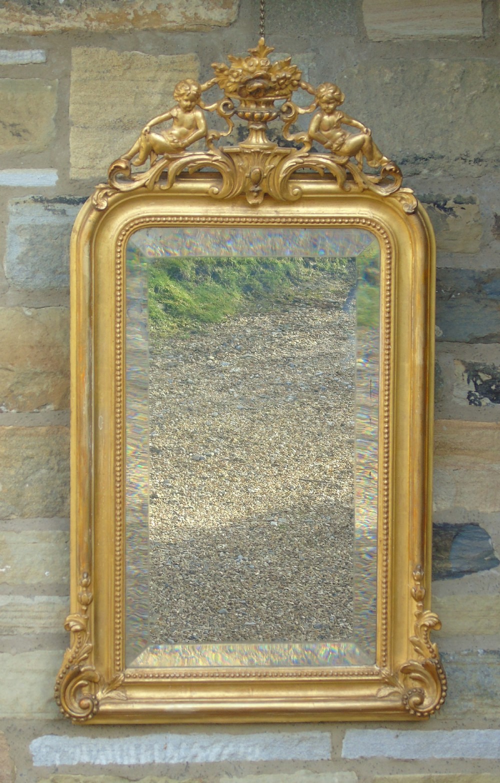 Antique French Gilt and Gesso Mirror with Putti
