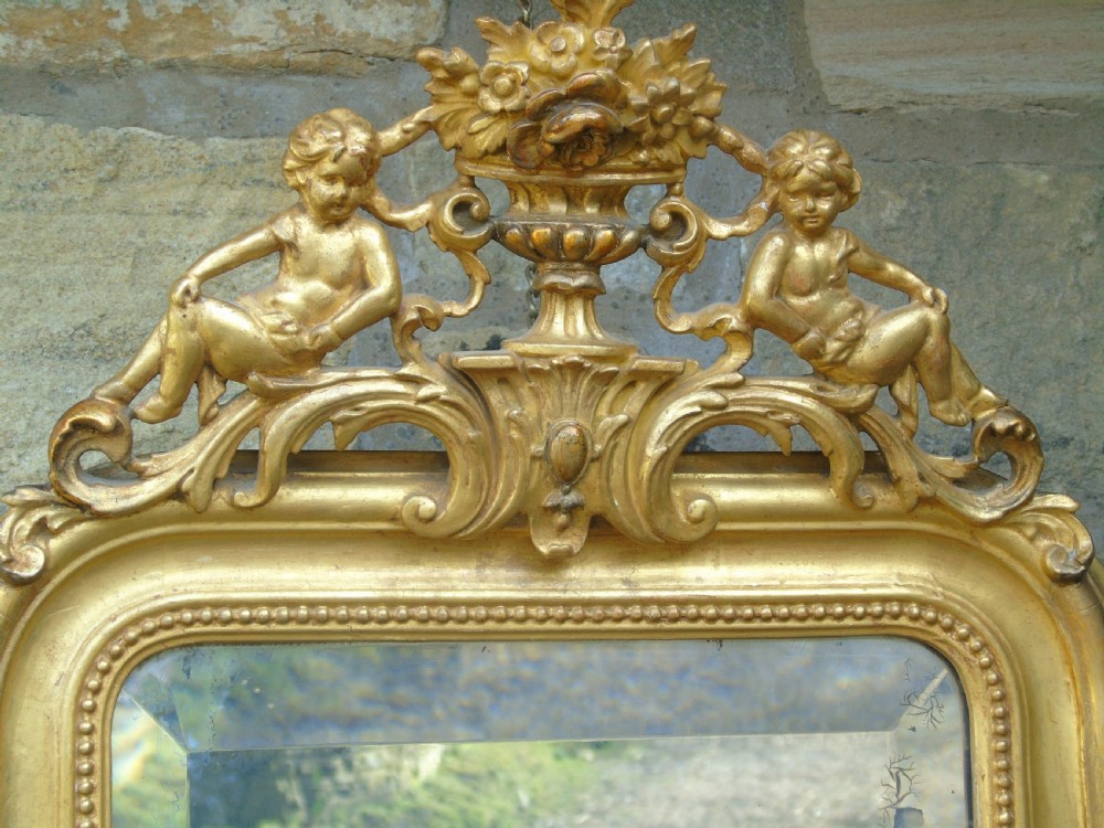 Antique French Gilt and Gesso Mirror with Putti View II