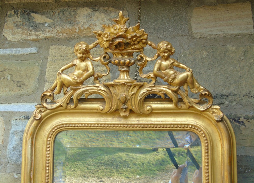 Antique French Gilt and Gesso Mirror with Putti View VI