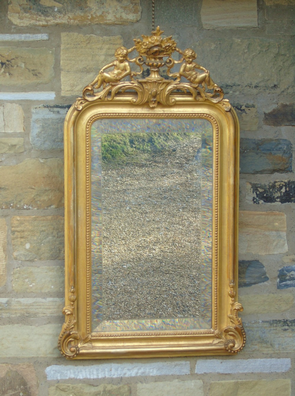 Antique French Gilt and Gesso Mirror with Putti View VII