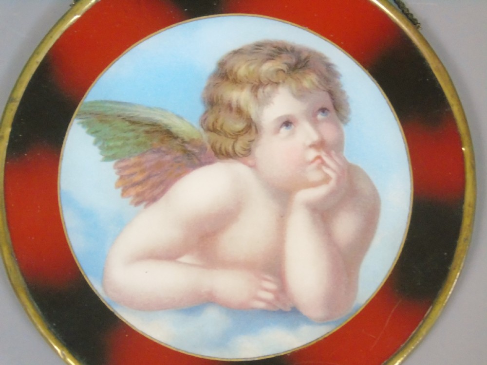 Antique Glass Cherub Wall Plaque Verre Eglomise View II