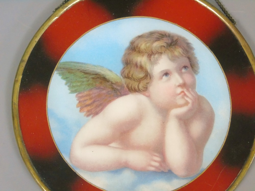Antique Glass Cherub Wall Plaque Verre Eglomise View III
