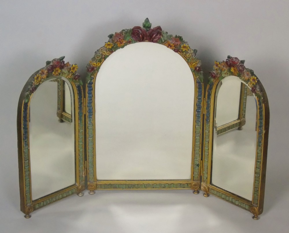 Pretty Triple Plate Barbola Dressing Table Mirror View VIII