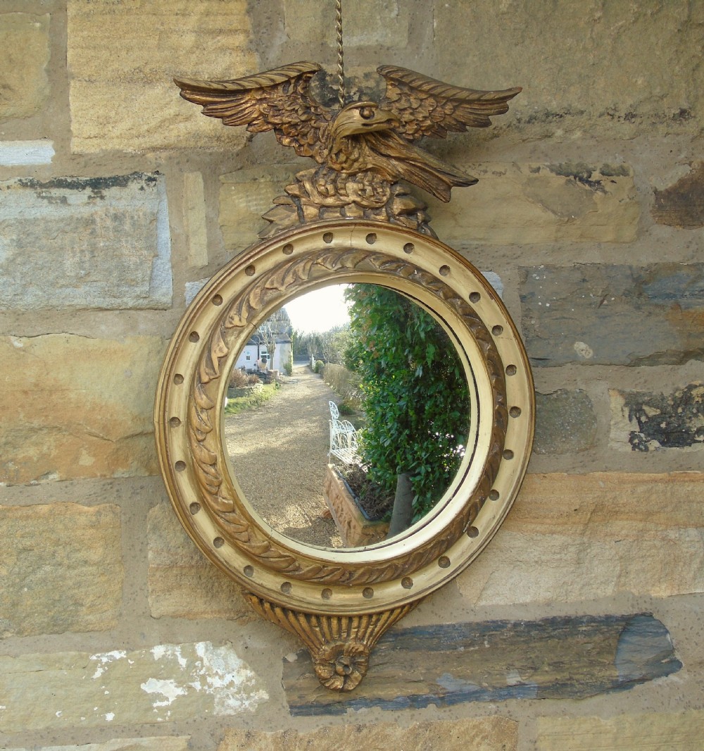 Regency Style Circular Convex Mirror Eagle Crest View II