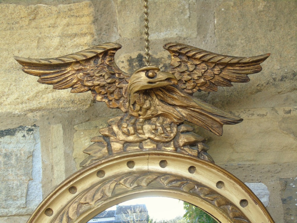 Regency Style Circular Convex Mirror Eagle Crest View III