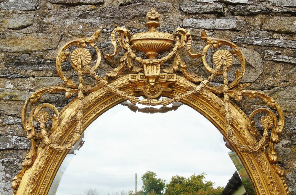 Outstanding Pair of Large Antique Gilt and Gesso Oval Mirrors in the Adam Style View V