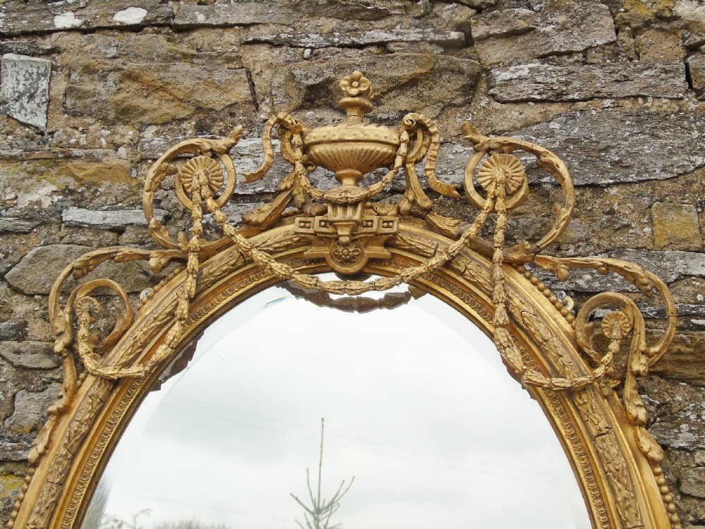 Outstanding Pair of Large Antique Gilt and Gesso Oval Mirrors in the Adam Style View VI