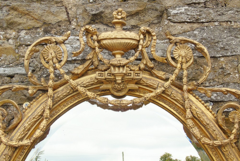 Outstanding Pair of Large Antique Gilt and Gesso Oval Mirrors in the Adam Style View VII