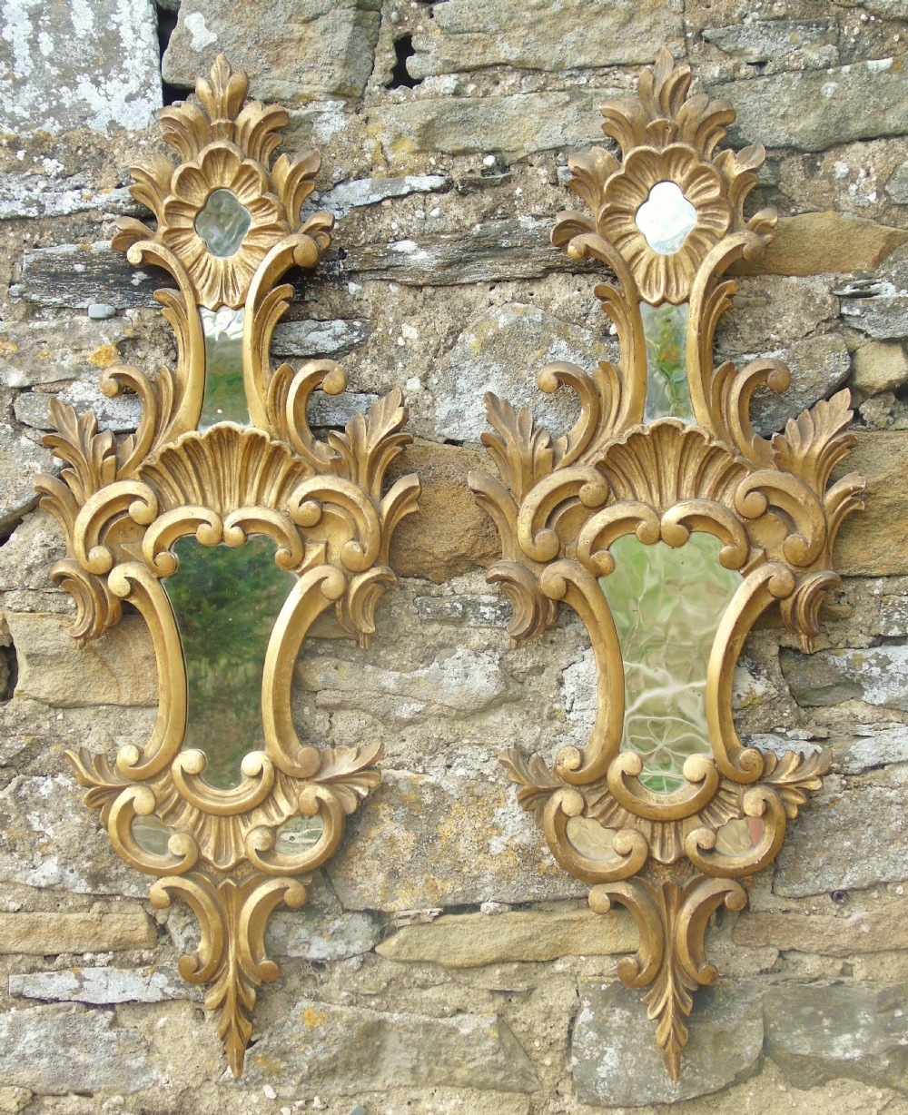 Antique Pair Carved Giltwood and Gesso Wall Mirrors Butti and Son View II