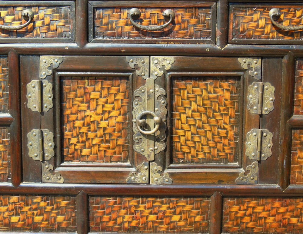 Antique Japanese Cane Cabinet Brass Mounts View V