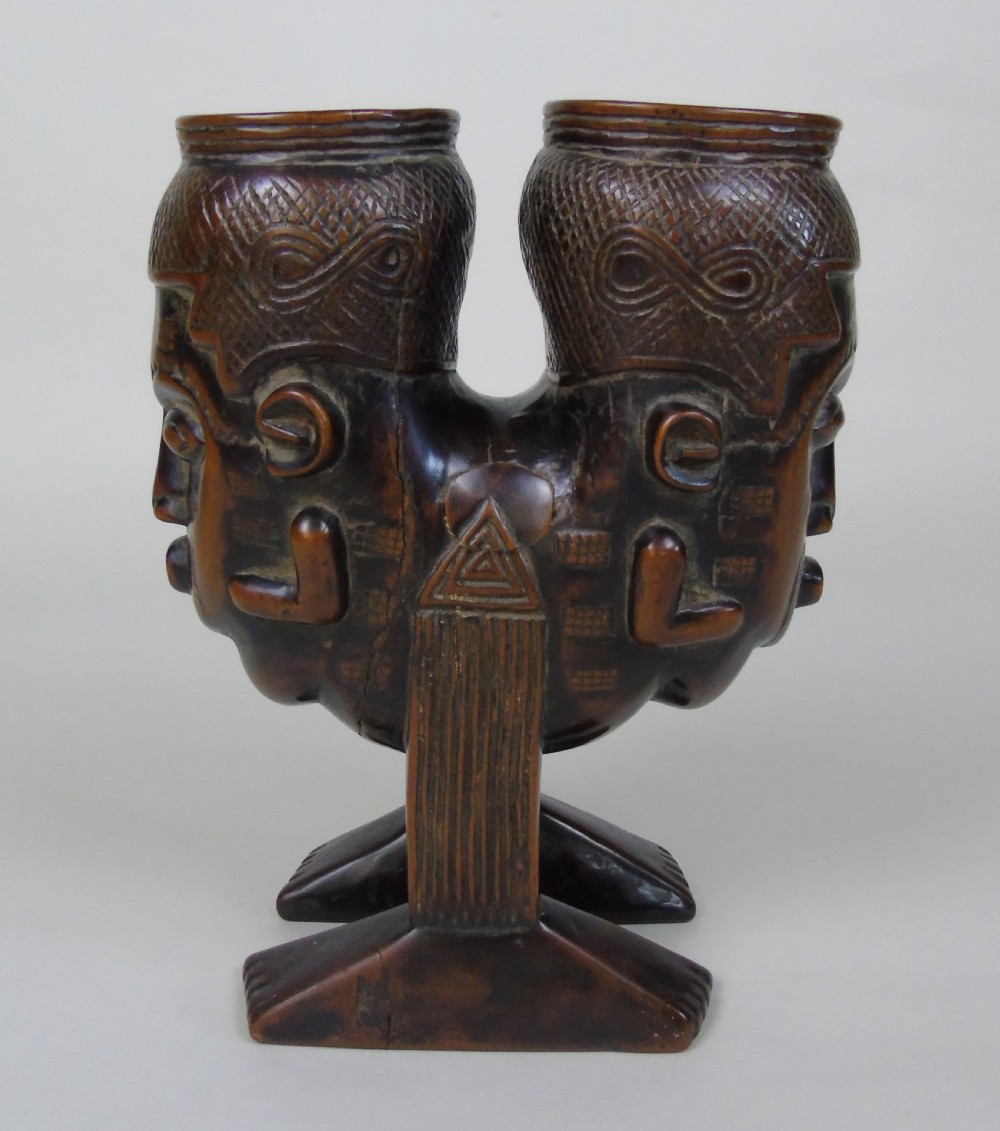Antique Tribal Kuba Janus Head Palm Wine Cup