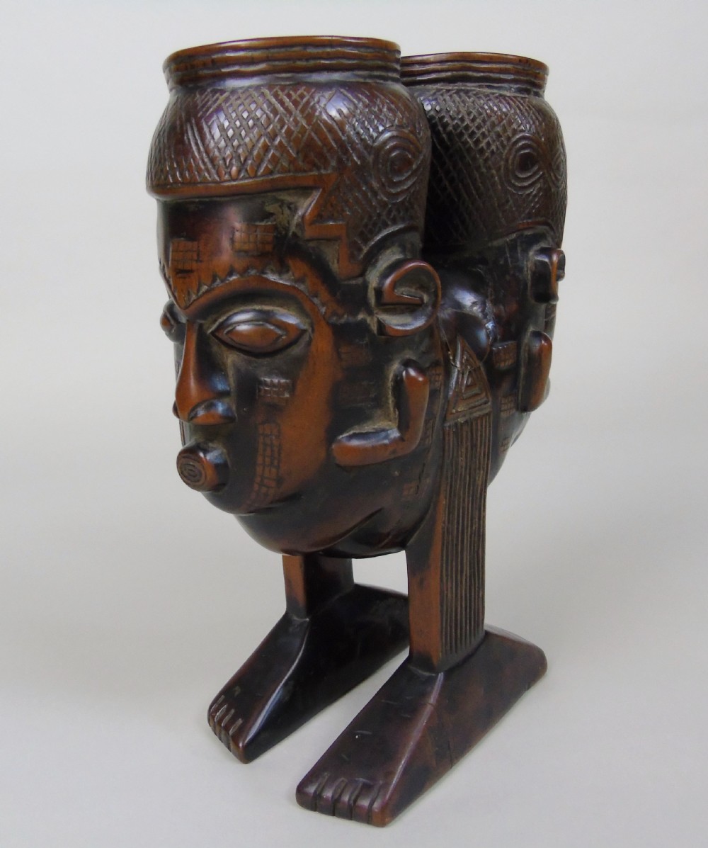 Antique Tribal Kuba Janus Head Palm Wine Cup View II