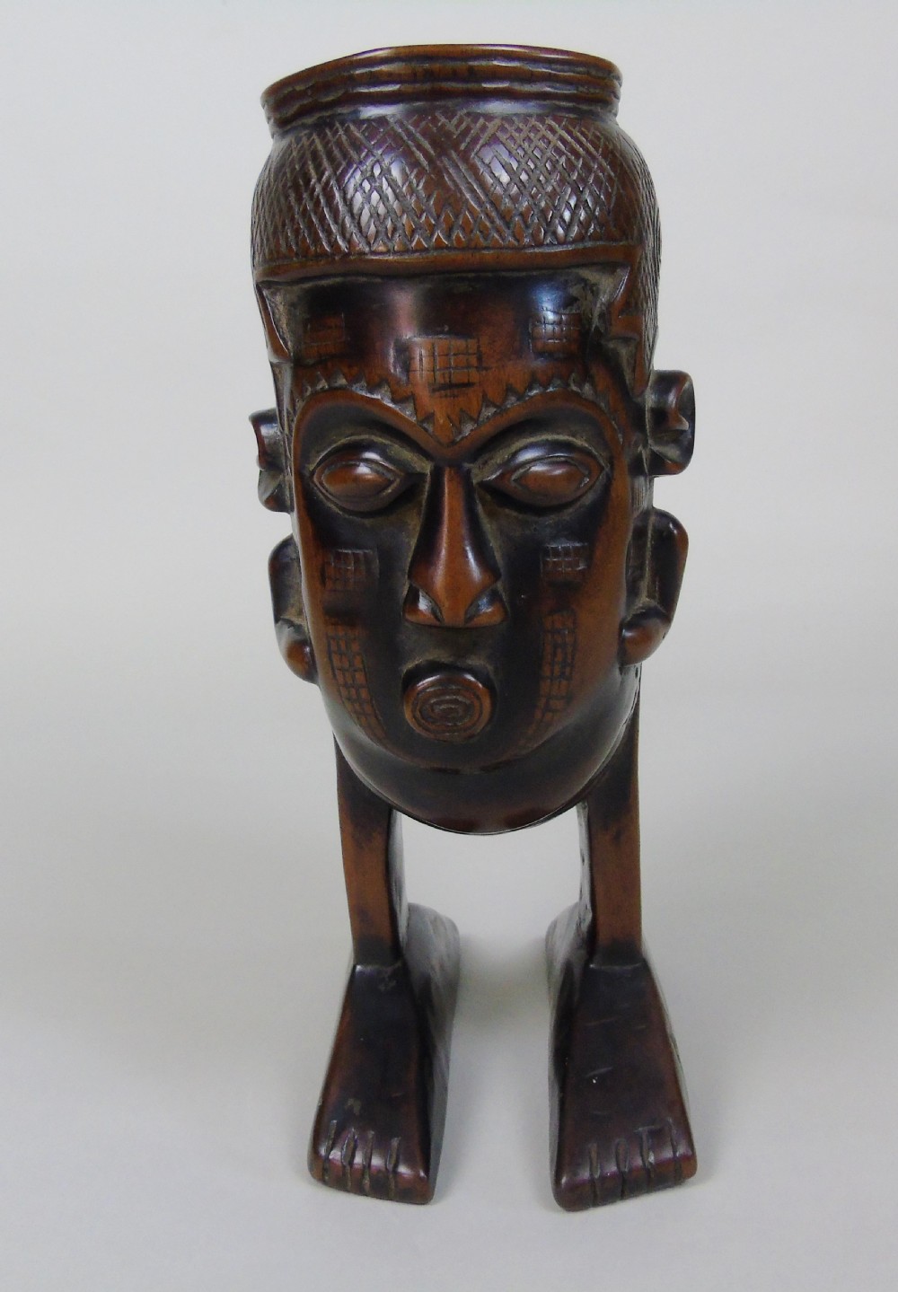 Antique Tribal Kuba Janus Head Palm Wine Cup View III