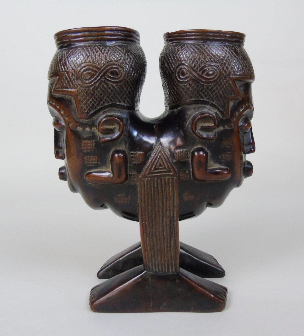Antique Tribal Kuba Janus Head Palm Wine Cup View IV