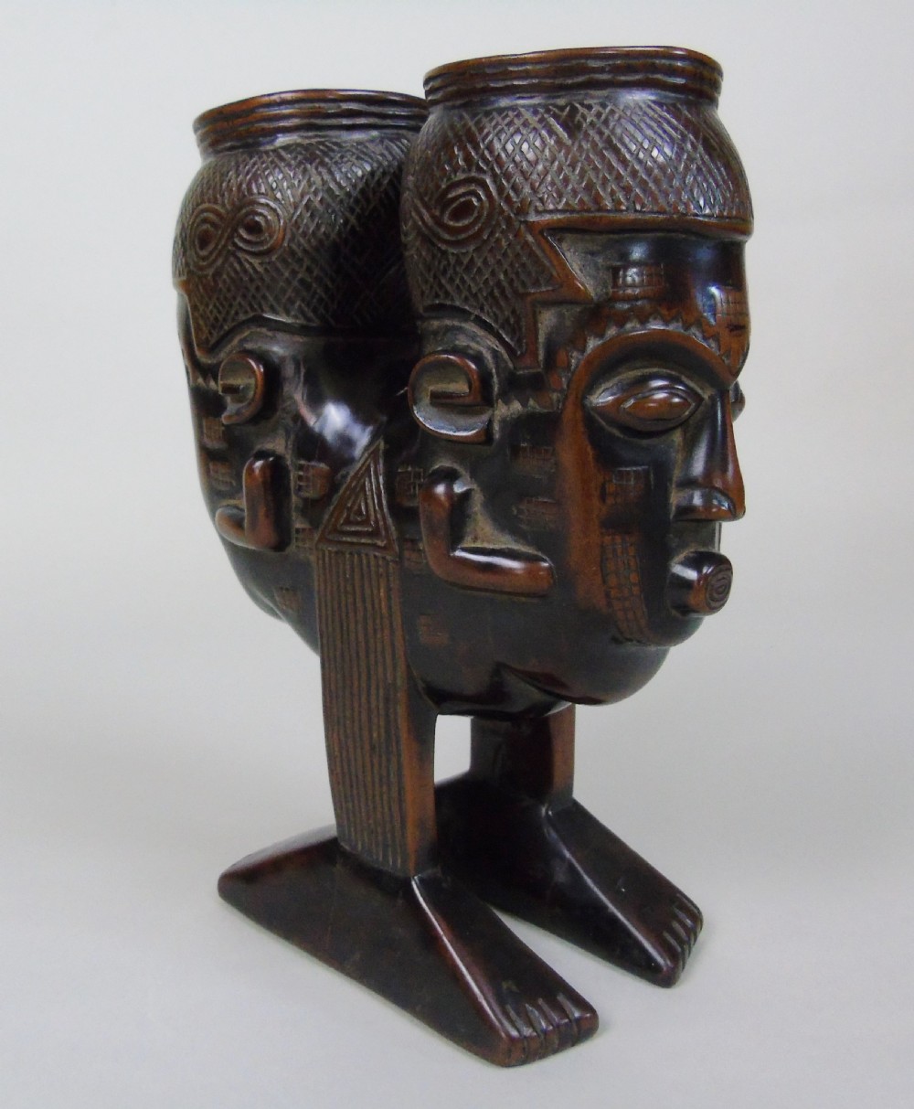 Antique Tribal Kuba Janus Head Palm Wine Cup View VI