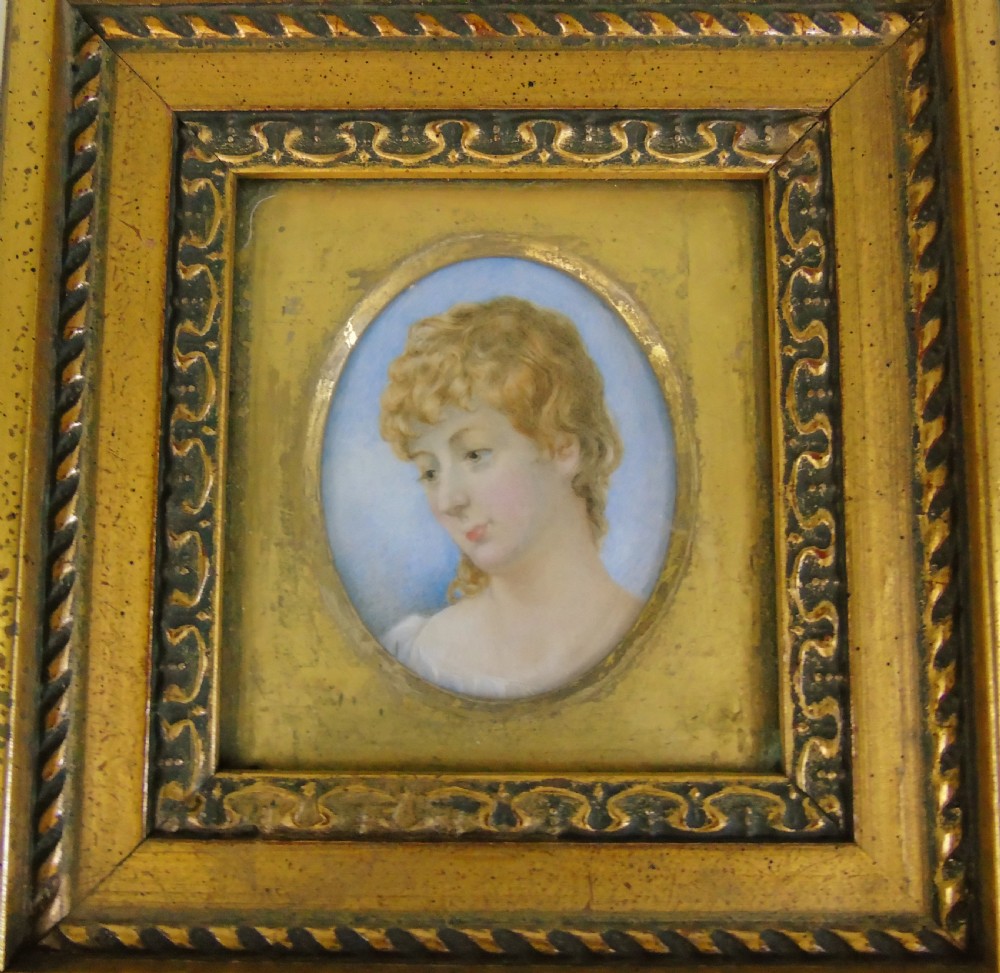 Antique Watercolour Miniature Painting Caroline Lamb 19th Century